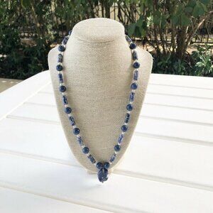 NWT Genuine Sodalite & Pearls Beads Beaded Necklace Blue White